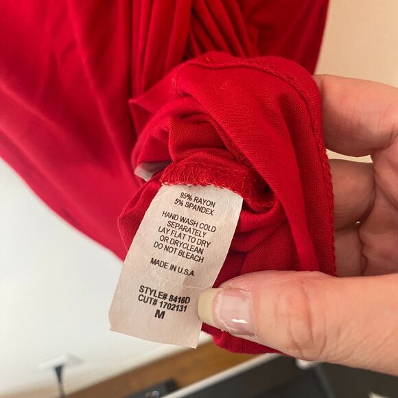 Sabora Crimson Red Sexy Deep-V Twist Front Cap Sleeve Bodycon Maxi Dress Medium - Picture 8 of 10